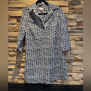 Lilly Pulitzer Navy and White Patterned Button-Front Tunic Dress Size Small
